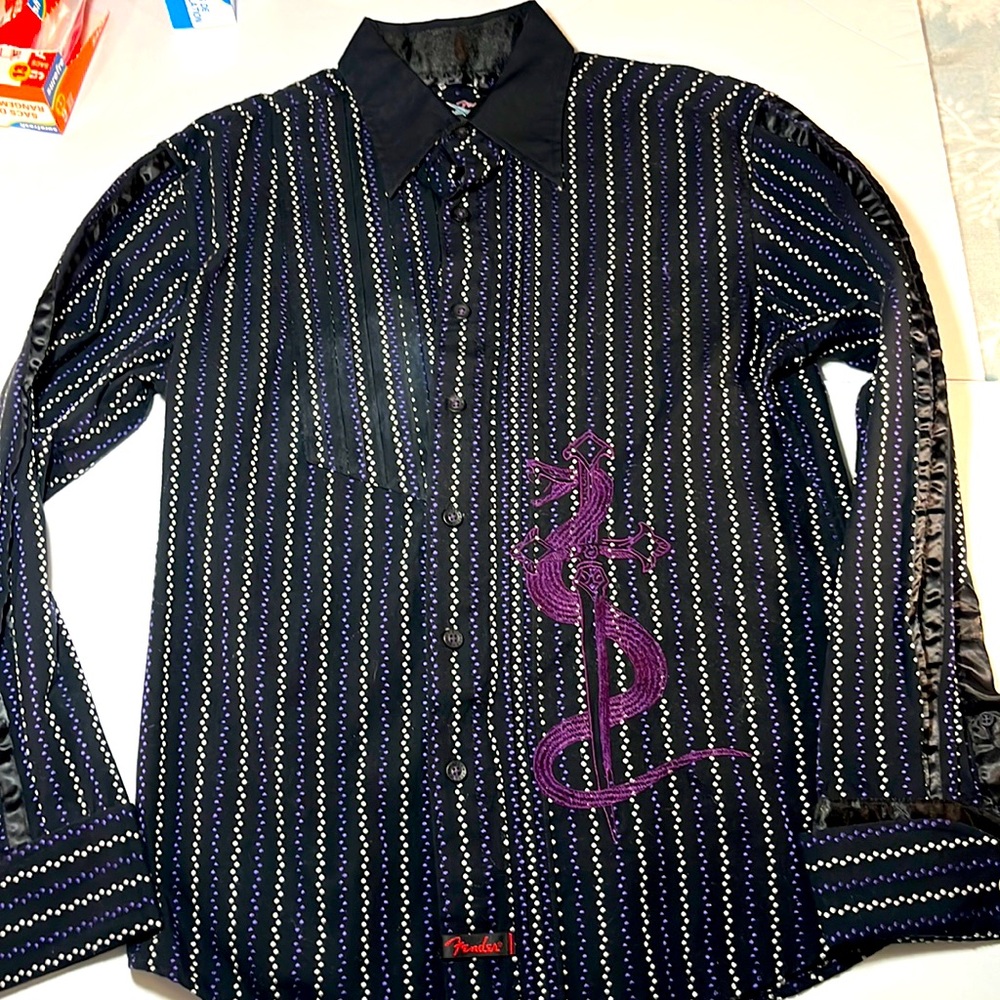 Fender Custom Shop Button Up Shirt Size S Black Rockabilly Embroidered Studded